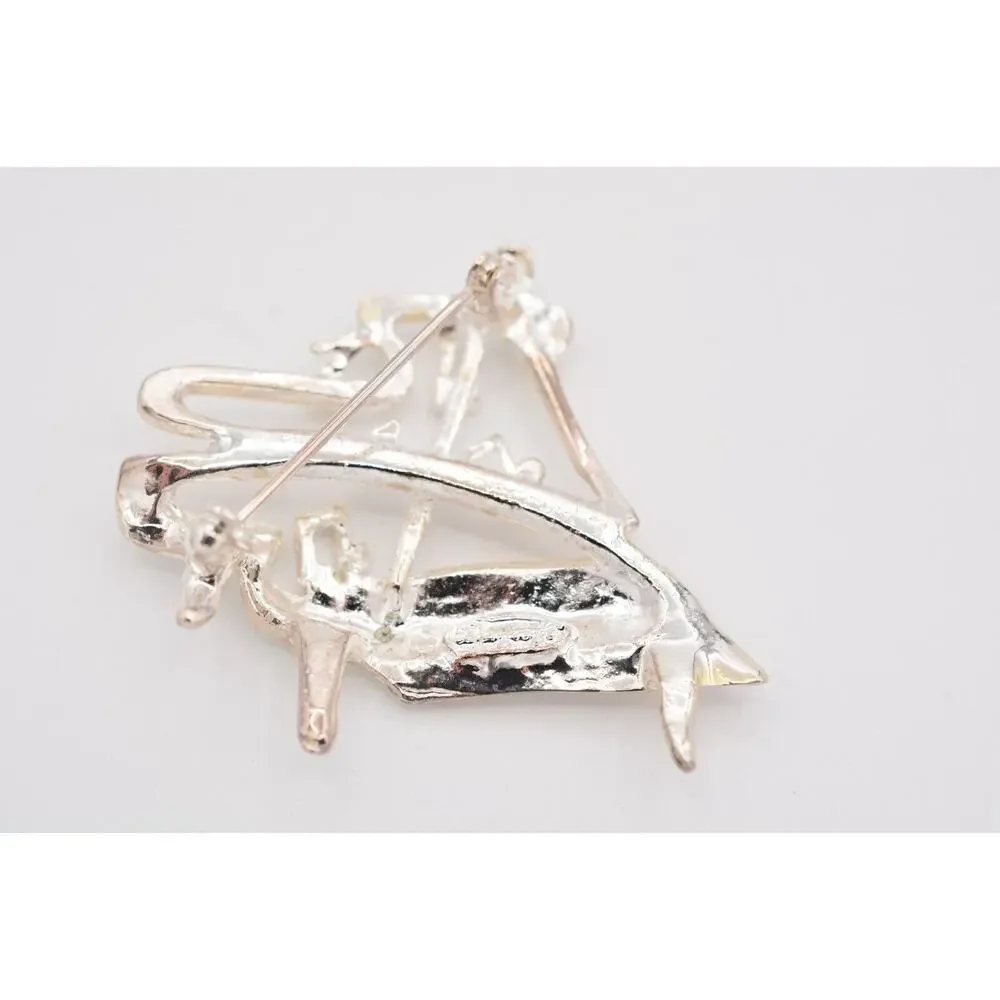 Danecraft Vintage Piano Pin Brooch Brushed Silver Musical Signed NOS 80s BinA15